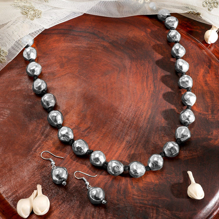 Rubans Oxidized Silver-Plated Statement Beaded Necklace & Earrings Set Necklaces, Necklace Sets, Chains & Mangalsutra