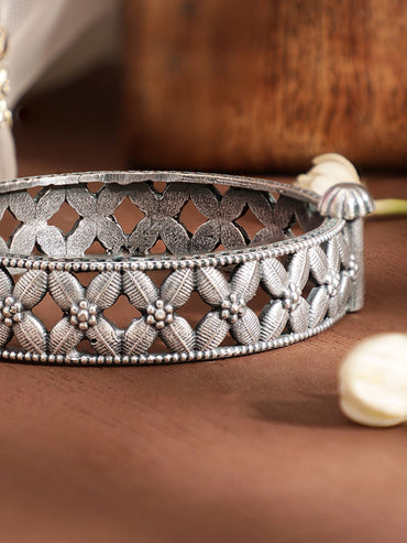 Rubans Oxidized silver plated textured handcrafted bracelet Bangles & Bracelets