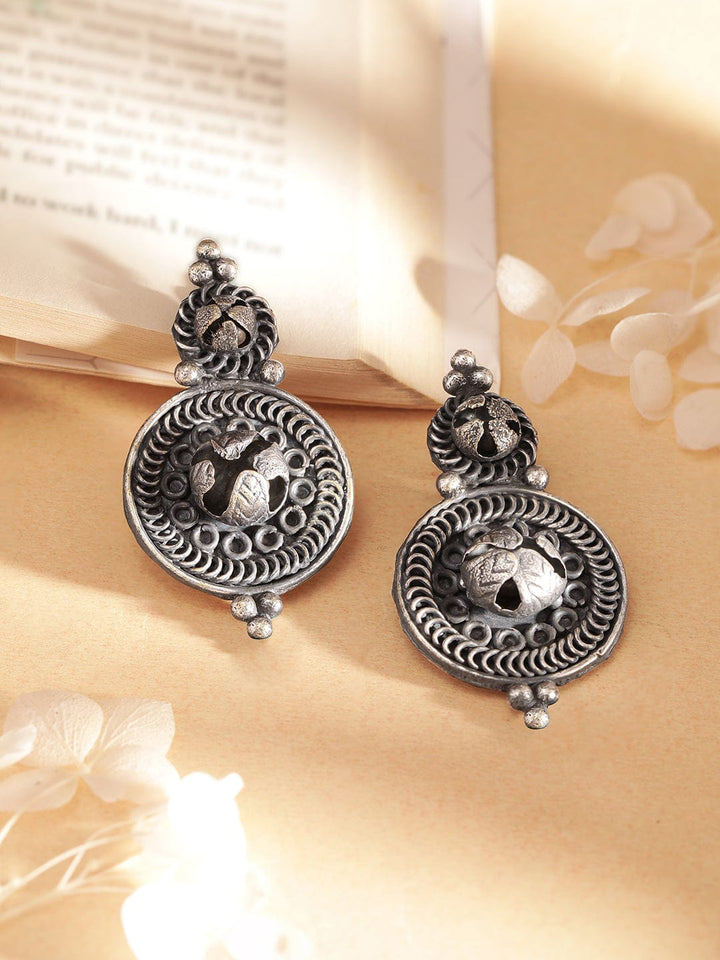 Rubans Oxidized Traditional Self Engraved Drop Earrings Earrings