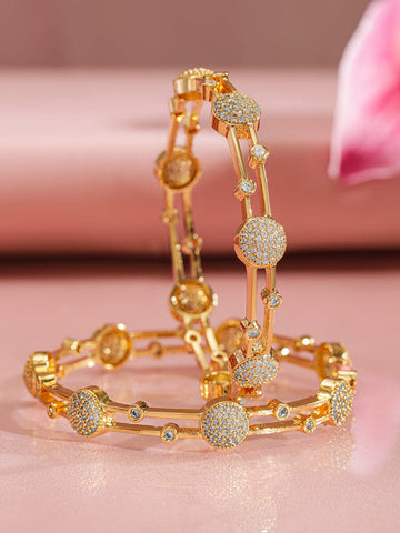 Rubans Pack Of 2 22K Gold-Plated CZ Studded Contemporary Bangle Bangles & Bracelets