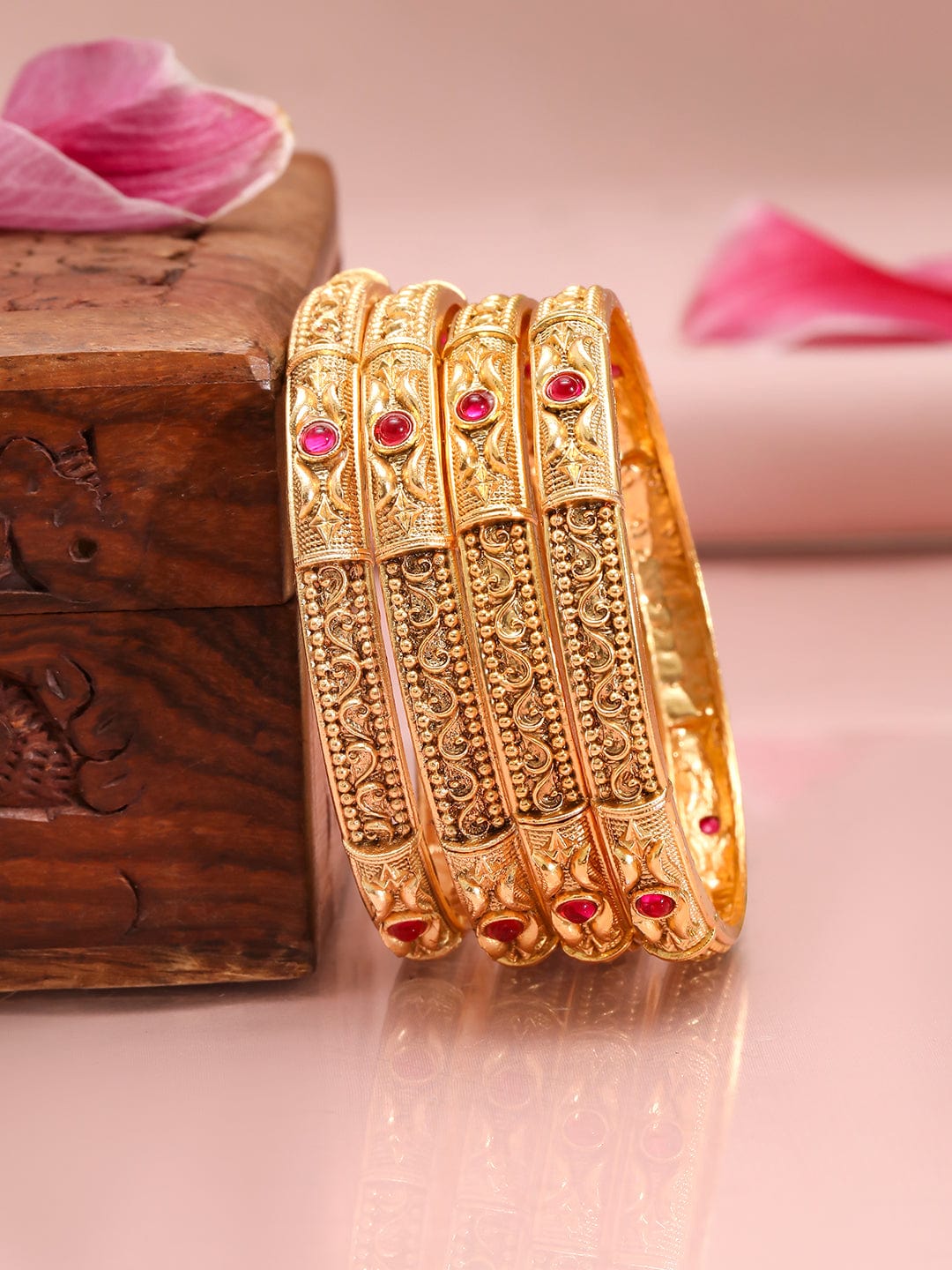 Rubans Pack Of 2 22K Gold-Plated CZ Studded Contemporary Bangle Bangles & Bracelets