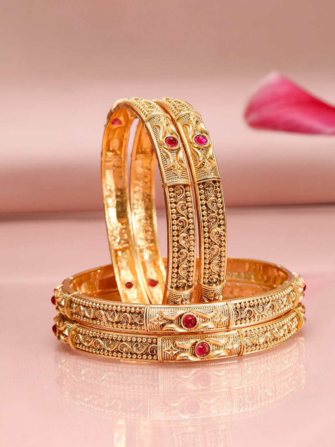 Rubans Pack Of 2 22K Gold-Plated CZ Studded Contemporary Bangle Bangles & Bracelets