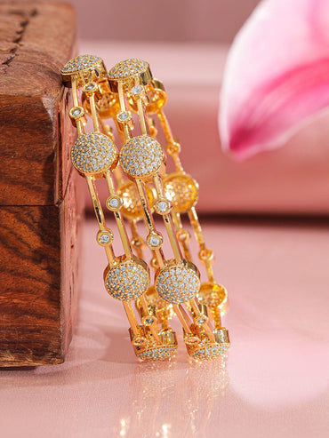 Rubans Pack Of 2 22K Gold-Plated CZ Studded Contemporary Bangle Wristwear