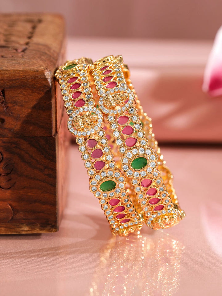 Rubans Pack Of 2 22K Gold-Plated Emerald Stone Studded Traditional Bangles Wristwear