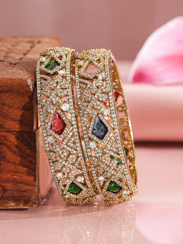 Rubans Pack Of 2 22KGold-Plated AD-Studded Traditional Bangles Wristwear