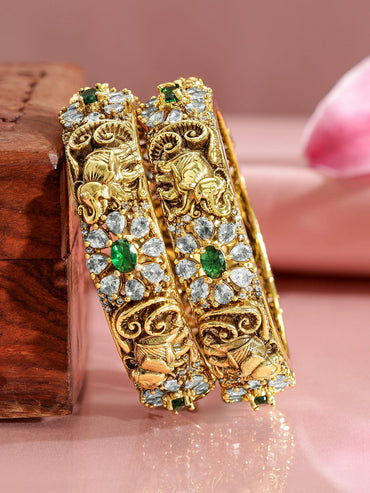 Rubans Pack Of 2 24K Gold-Plated Cubic Zirconia Studded Bangles Wristwear