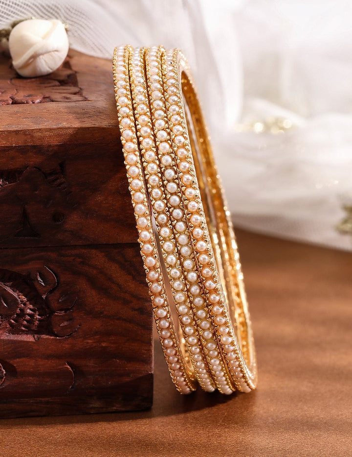 Rubans Pack of 4 18kGold Plated Pearl Beaded  Bangles Bangles