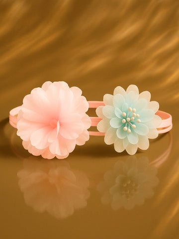 Rubans Pastel Pink & Green Dual Flower Choker Necklace - Fabric Floral Statement Design Necklace & Chains