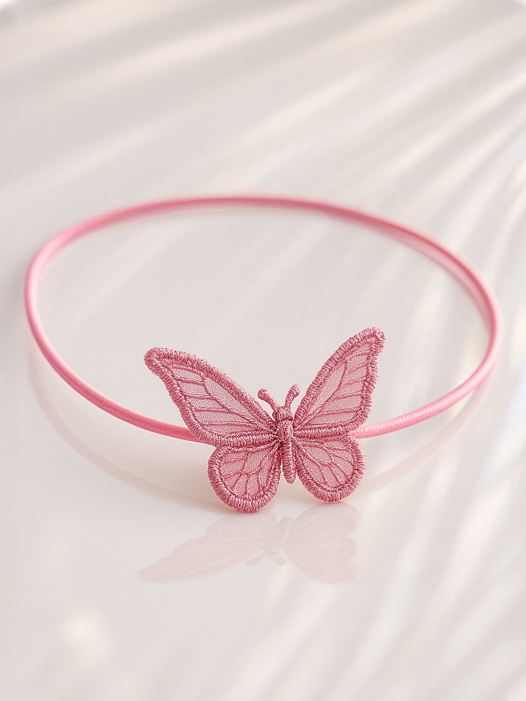 Rubans Pastel Pink Lace Butterfly Motif Statement Choker Necklace, Lightweight and Trendy Fashion Jewellery Necklace & Chains