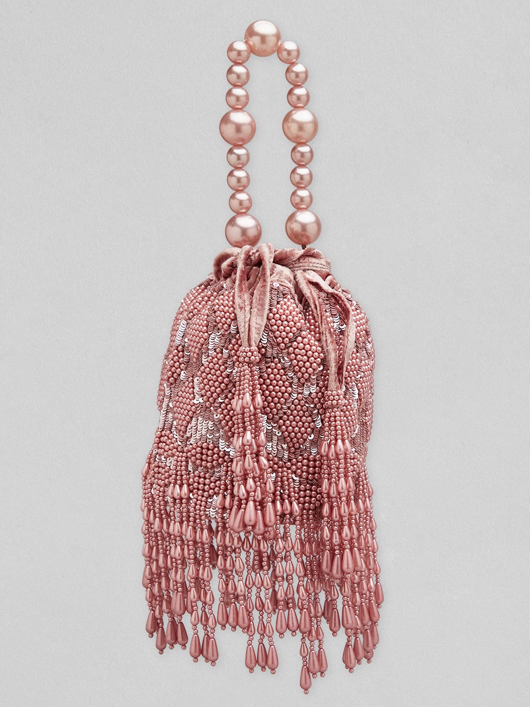Rubans Peach Coloured Potli Bag Embellished With Peach Beads Handbag & Wallet Accessories