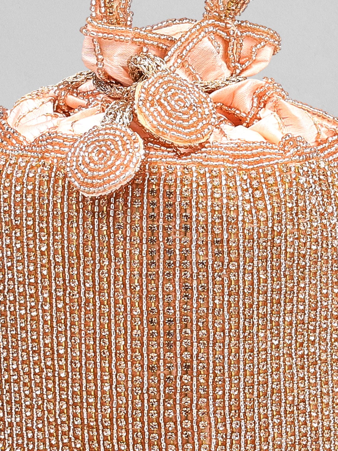 Rubans Peach Coloured Potli Bag With Golden Embroided Design. Handbag & Wallet Accessories