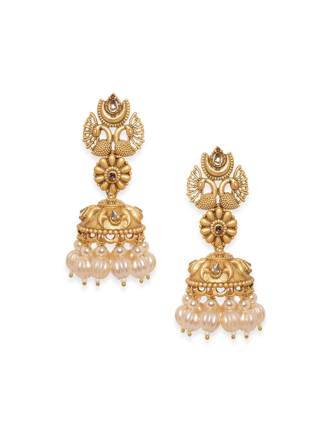 Rubans Peacock Gold Earrings with Beads Hanging Jhumka Earrings