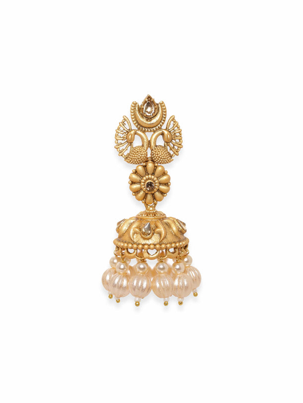 Rubans Peacock Gold Earrings with Beads Hanging Jhumka Earrings