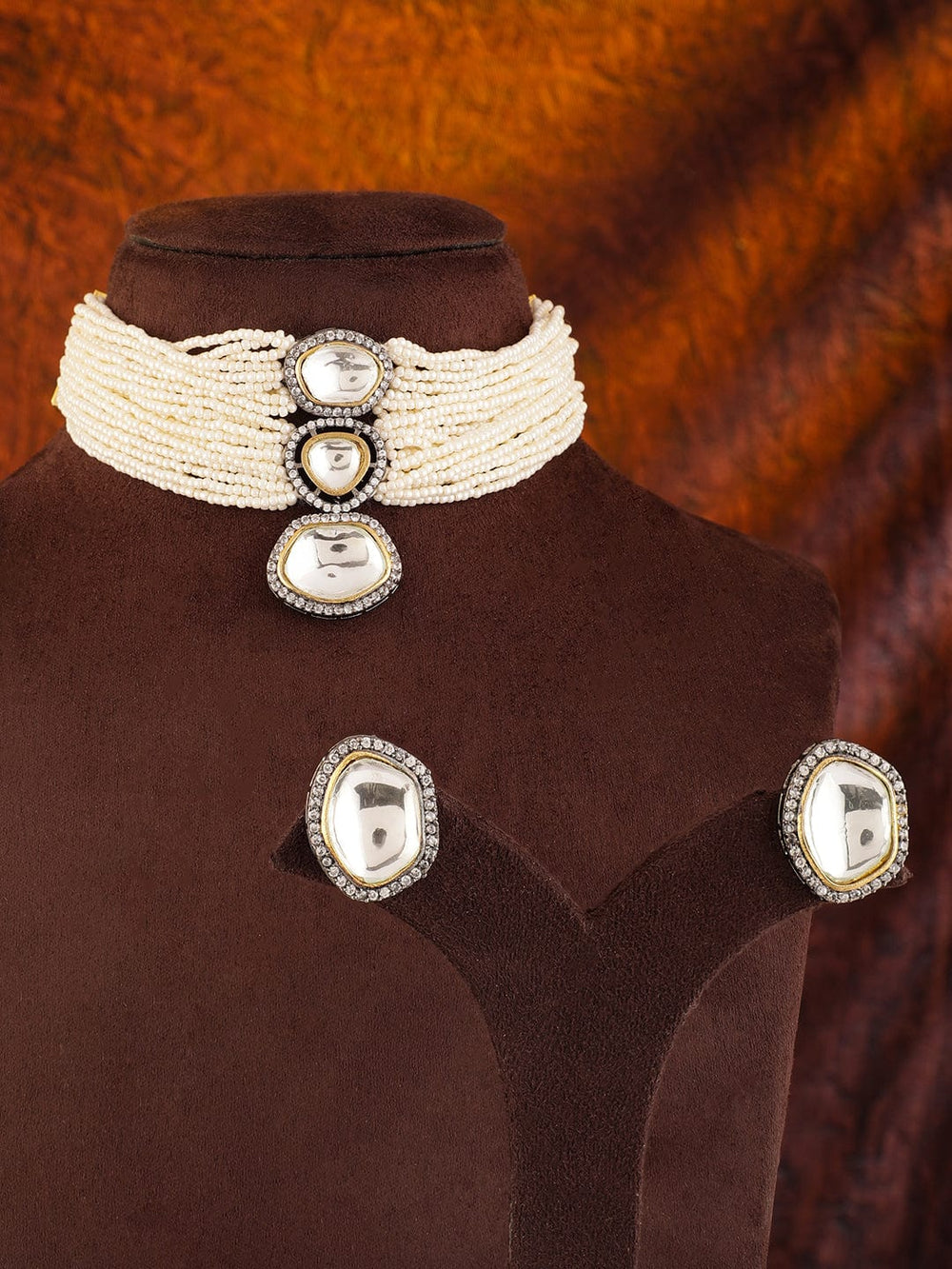 Rubans Pearl Choker Set With Kundan Stone Studded Necklaces, Necklace Sets, Chains & Mangalsutra