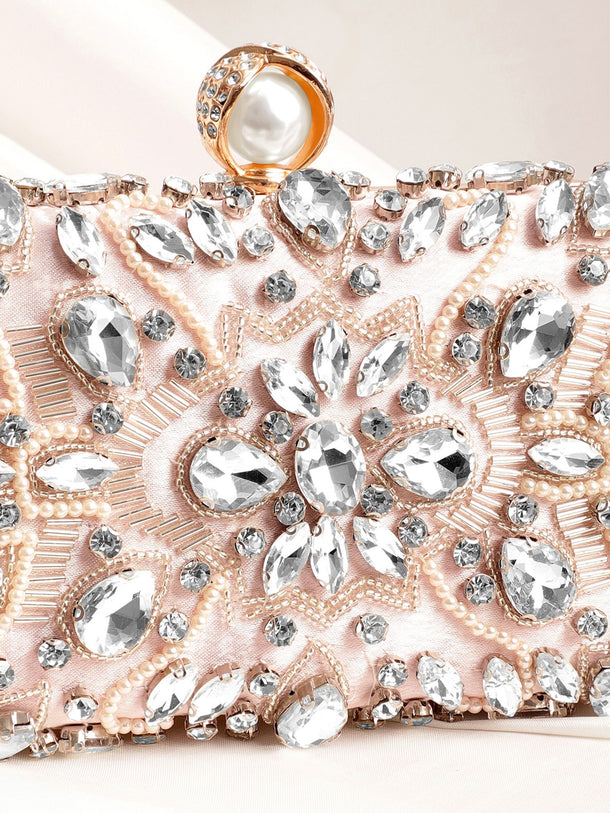 Rubans Pink bag studded with bold crystals exquisite clutch handbag Clutches