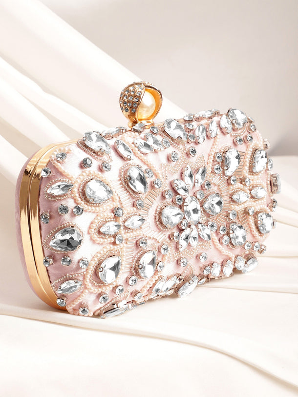 Rubans Pink bag studded with bold crystals exquisite clutch handbag Clutches