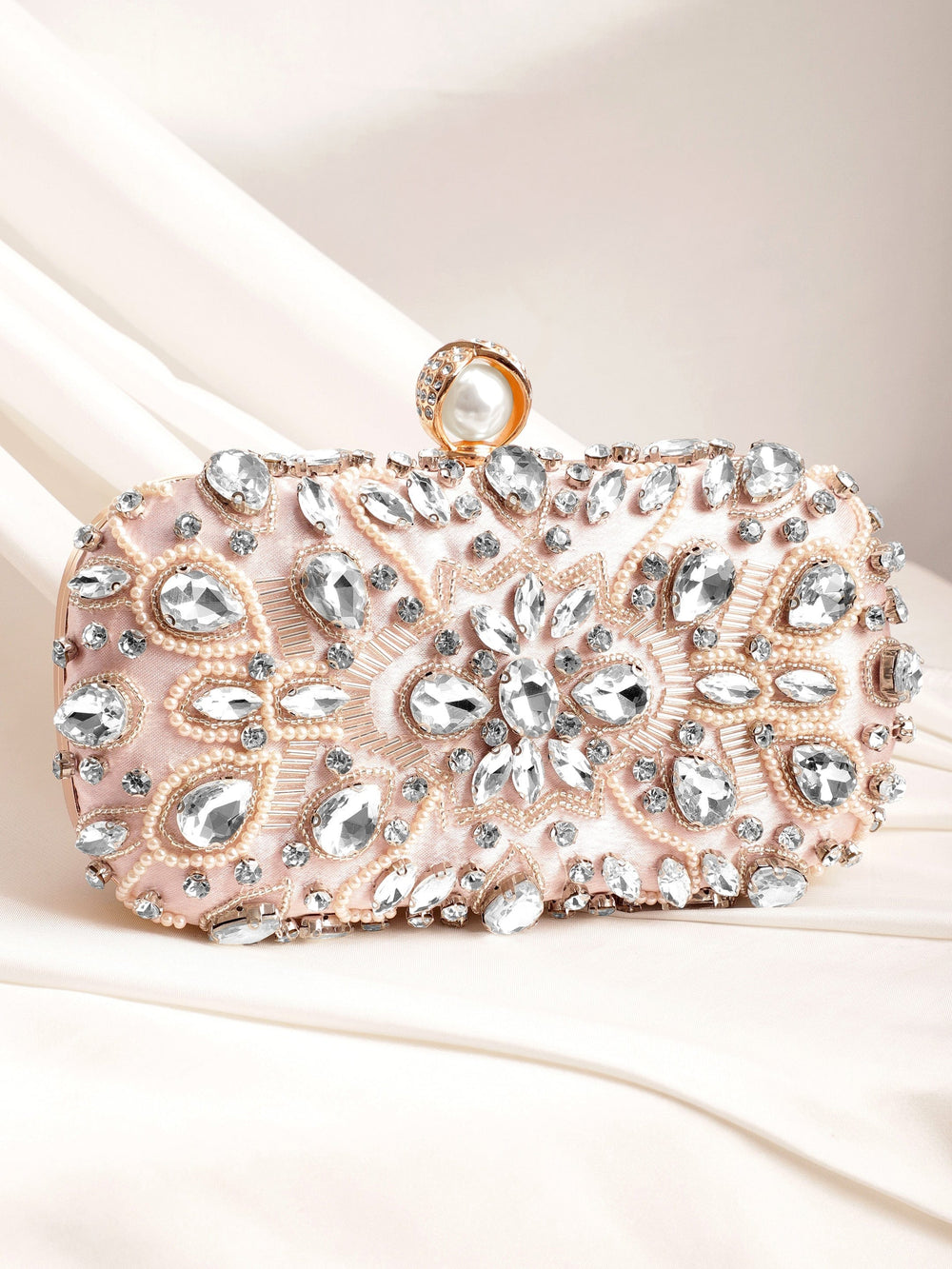 Rubans Pink bag studded with bold crystals exquisite clutch handbag Clutches