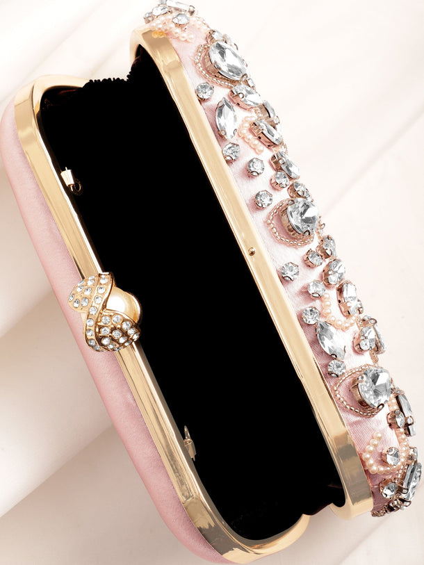 Rubans Pink bag studded with bold crystals exquisite clutch handbag Clutches