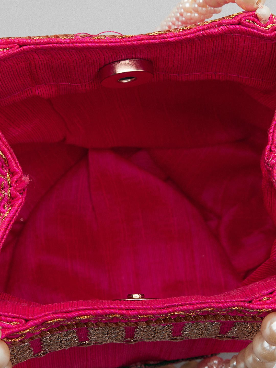 Rubans Pink Coloured Potli Bag With Golden Embroidery Design Handbag & Wallet Accessories