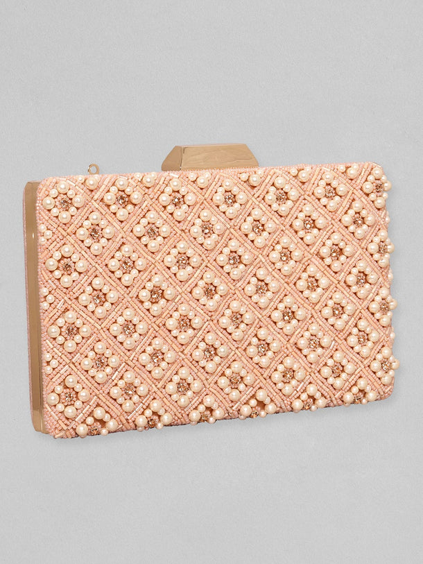 Rubans Pink Embellished Shopper Handheld Bag Clutches