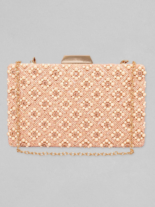Rubans Pink Embellished Shopper Handheld Bag Clutches