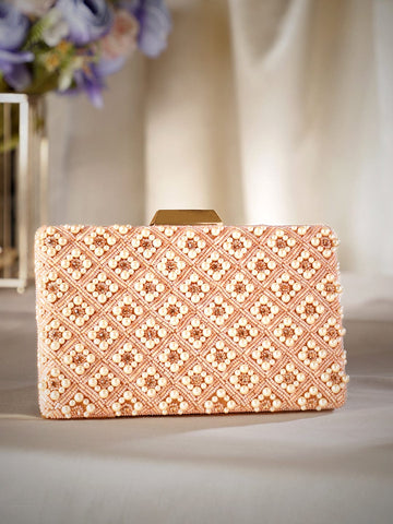 Rubans Pink Embellished Shopper Handheld Bag Clutches