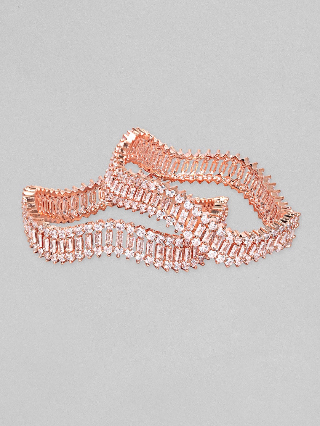 Rubans Pink Set of 2 Rose Gold Plated Zirconia Stone Studded Bangles Bangles & Bracelets