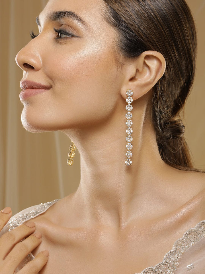 Rubans Premium 22K Gold-Plated AD & Zirconia Studded Luxury Drop Earrings Earrings