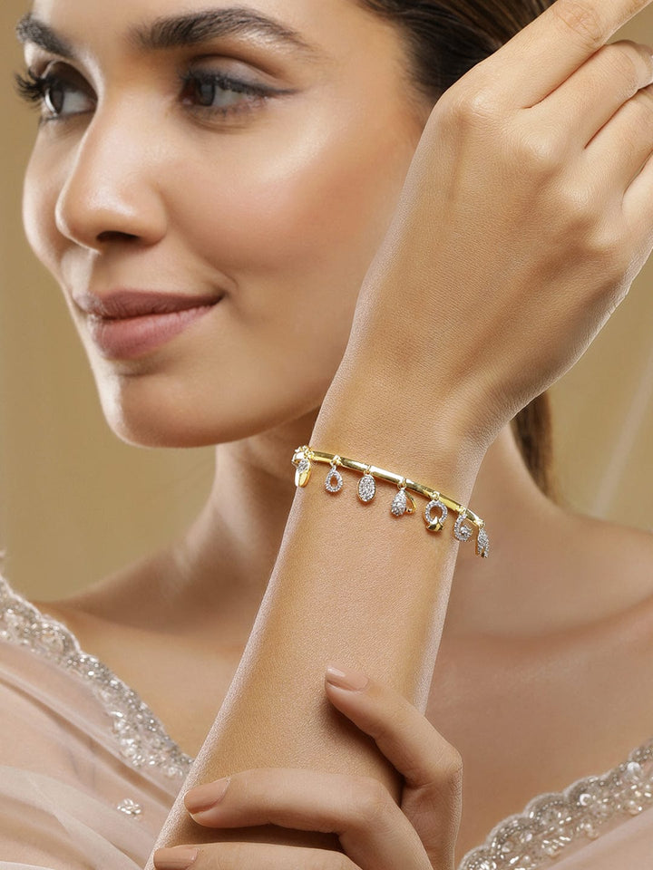 Rubans Premium 22K Gold-Plated AD & Zirconia Studded Openable Bangle Style Bracelet with Charms Bangles & Bracelets