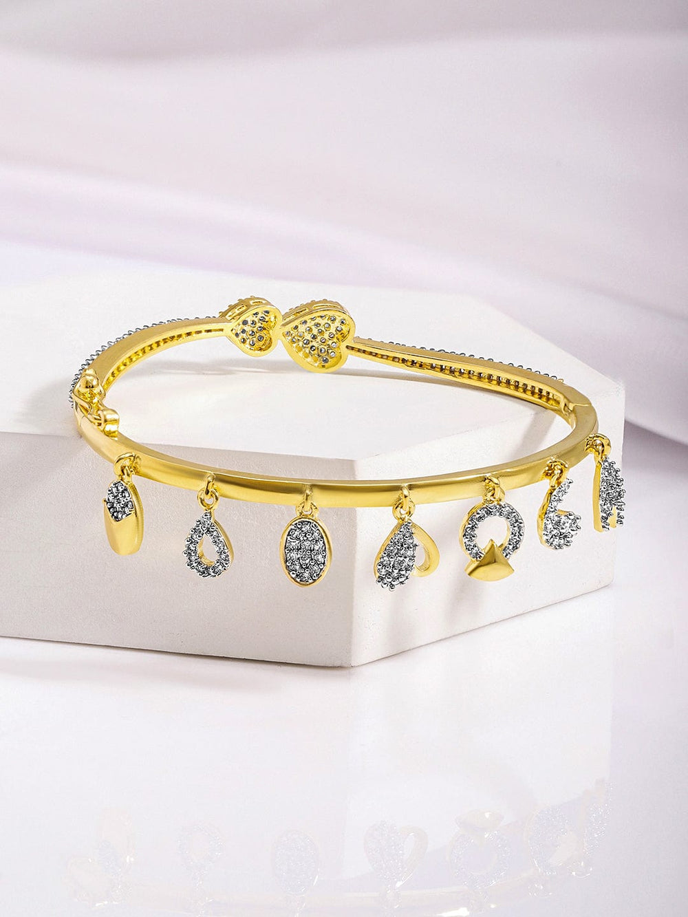 Rubans Premium 22K Gold-Plated AD & Zirconia Studded Openable Bangle Style Bracelet with Charms Bangles & Bracelets