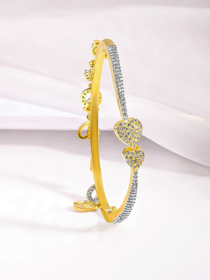 Rubans Premium 22K Gold-Plated AD & Zirconia Studded Openable Bangle Style Bracelet with Charms Bangles & Bracelets