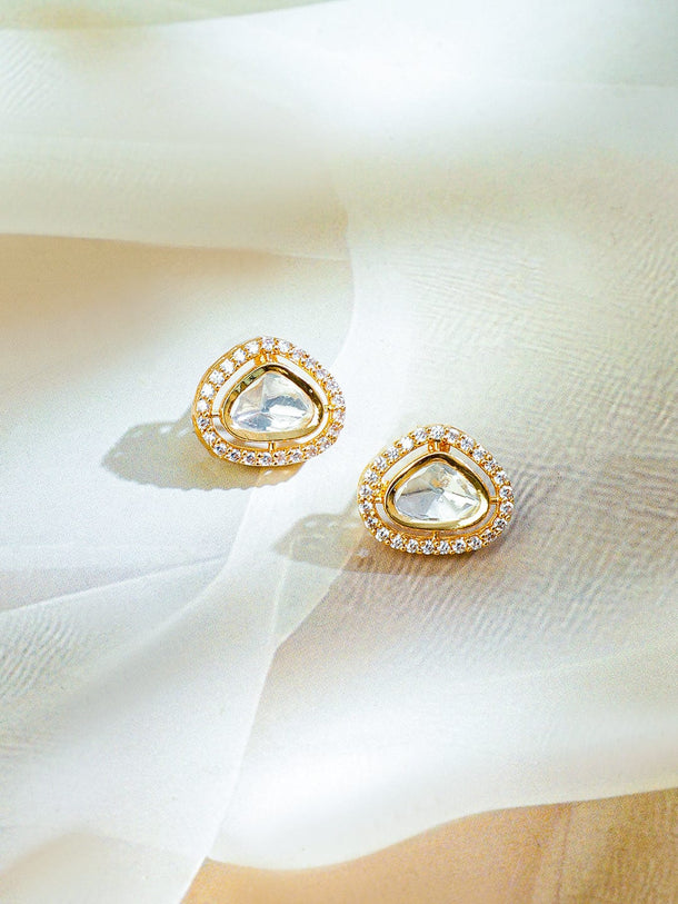 Rubans Premium 22K Gold Plated Polki and Cubic Zirconia Studded Double Layered Necklace Set with Earrings Necklace set