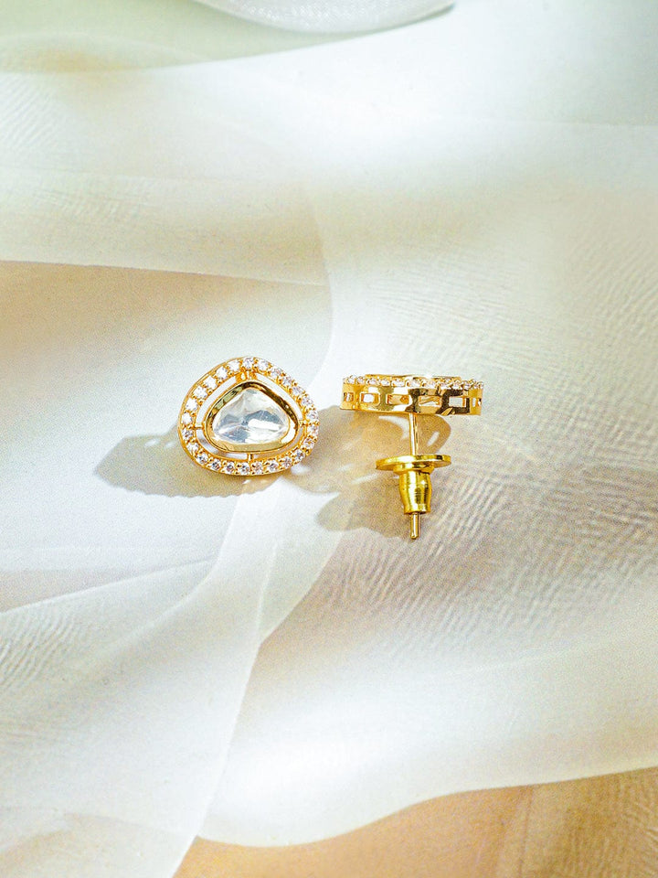 Rubans Premium 22K Gold Plated Polki and Cubic Zirconia Studded Double Layered Necklace Set with Earrings Necklace set