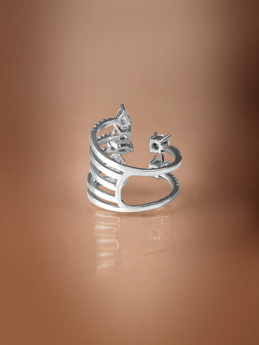 Rubans Premium Rhodium Plated with Crystal & Cubic Zirconia Studded Adjustable Finger Ring Rings