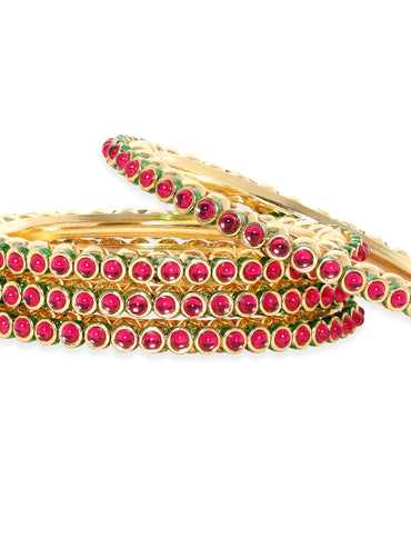 Rubans Pretty in Pink: Set of 4 Short Kundan Bangles Bangles & Bracelets