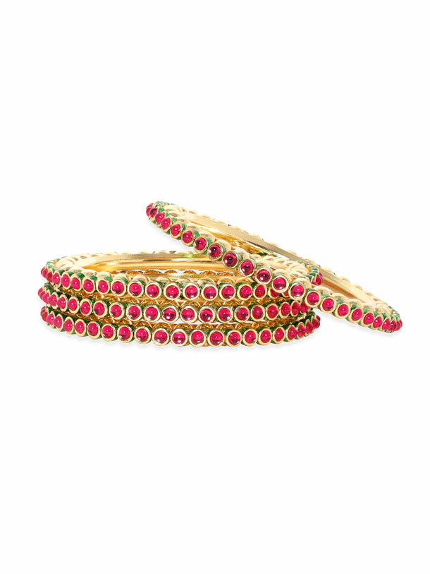 Rubans Pretty in Pink: Set of 4 Short Kundan Bangles Bangles & Bracelets