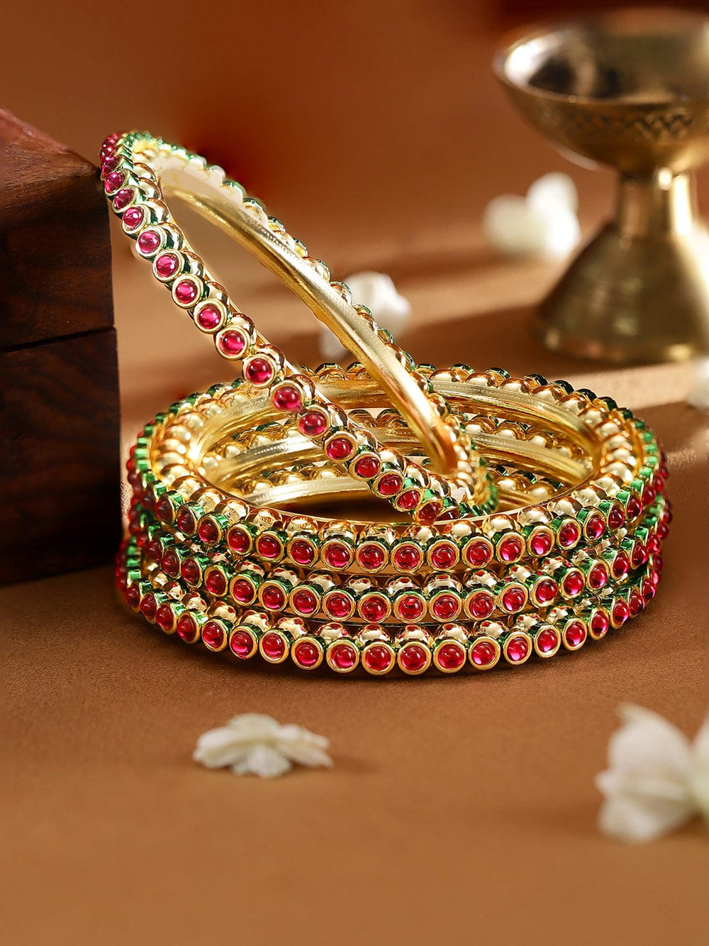 Rubans Pretty in Pink: Set of 4 Short Kundan Bangles Bangles & Bracelets