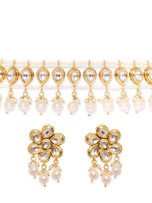 Rubans Radiant 22K Gold Plated Kundan and Pearl beaded Choker jewelry Set Jewellery Sets