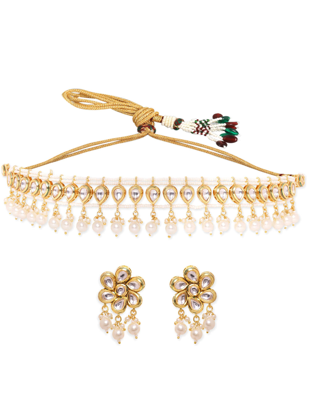 Rubans Radiant 22K Gold Plated Kundan and Pearl beaded Choker jewelry Set Jewellery Sets
