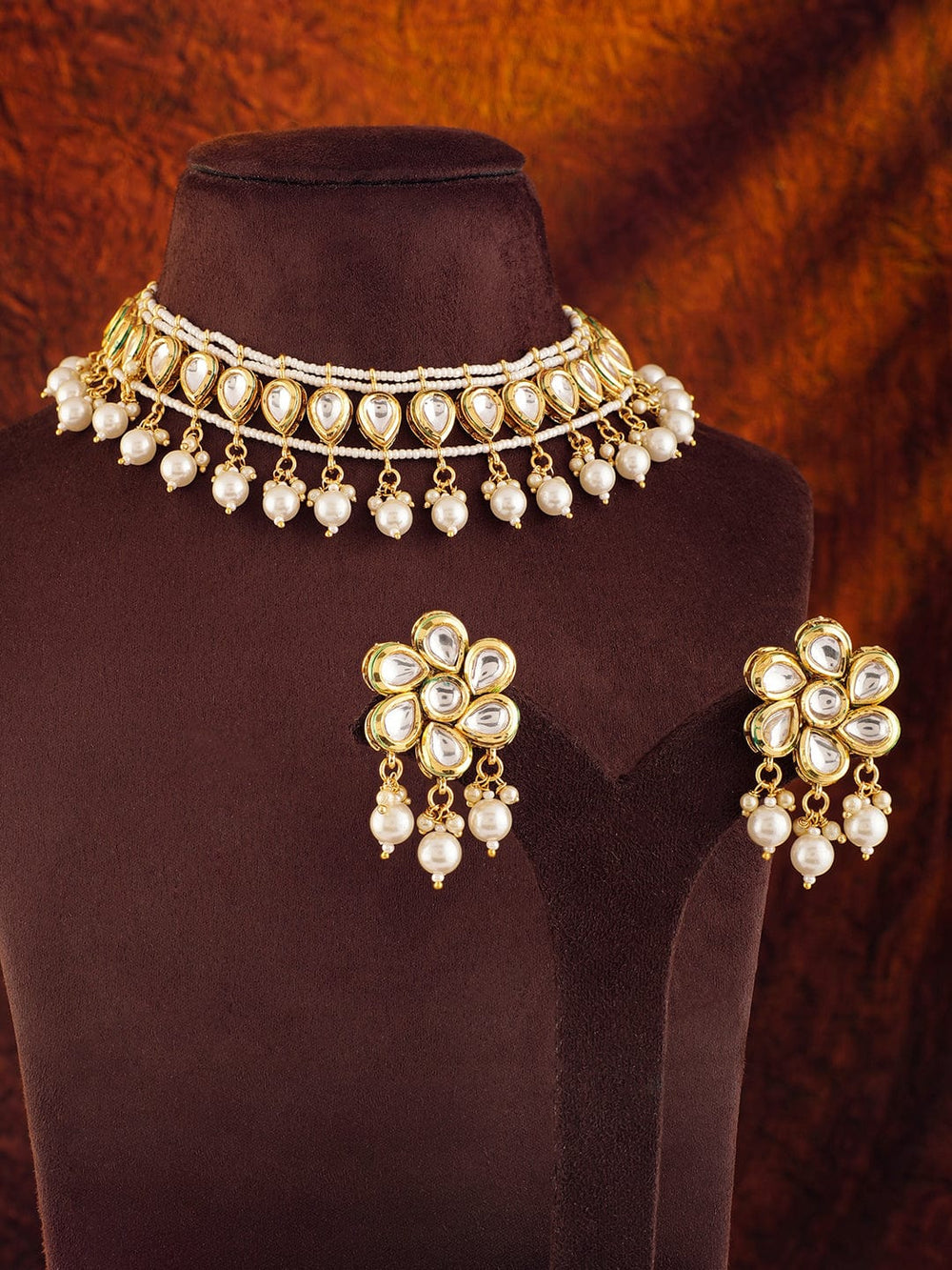 Rubans Radiant 22K Gold Plated Kundan and Pearl beaded Choker jewelry Set Necklaces, Necklace Sets, Chains & Mangalsutra