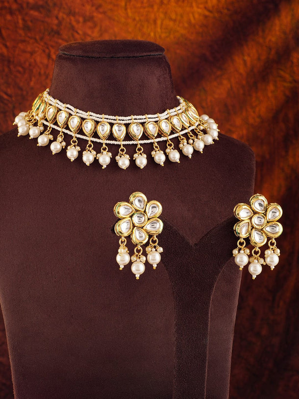Rubans Radiant 22K Gold Plated Kundan and Pearl beaded Choker jewelry Set Necklaces, Necklace Sets, Chains & Mangalsutra