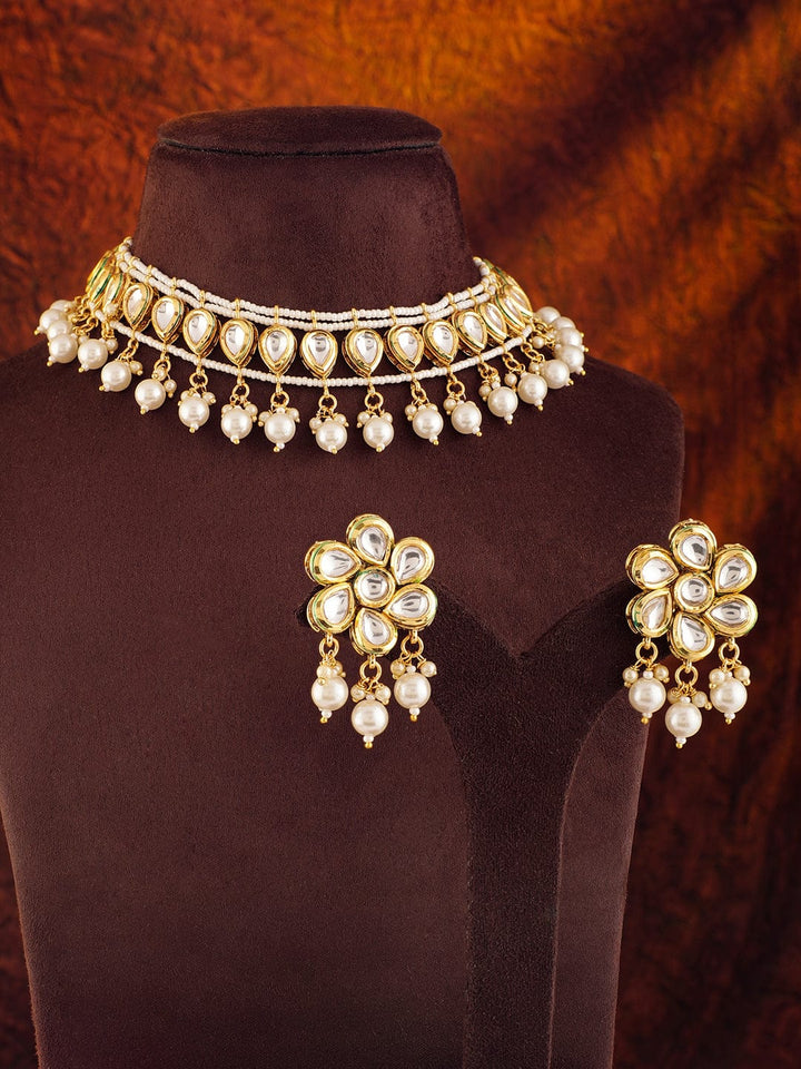 Rubans Radiant 22K Gold Plated Kundan and Pearl beaded Choker jewelry Set Necklaces, Necklace Sets, Chains & Mangalsutra