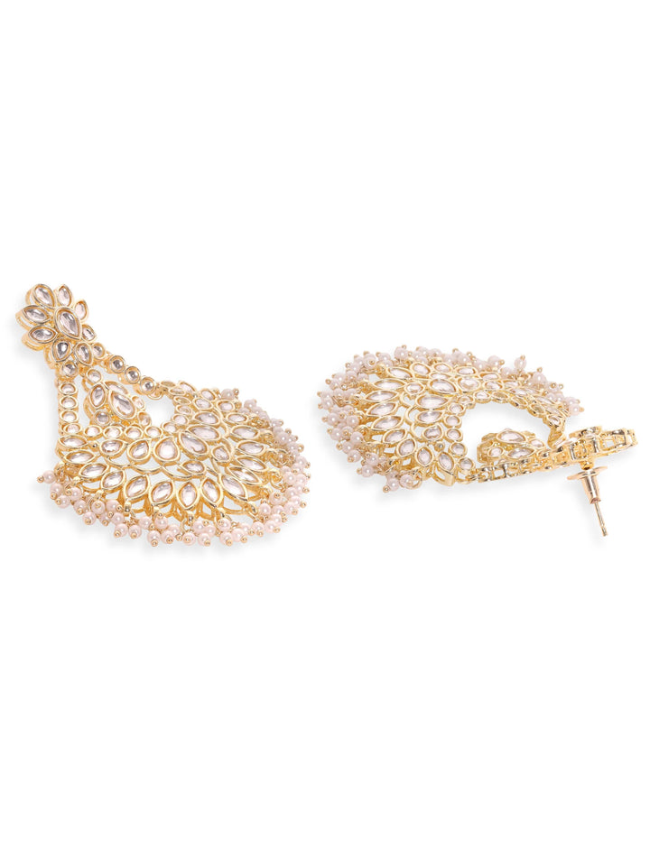 Rubans Radiant 22k Gold Plated Kundan Pearl Beaded Chandbali Earrings Earrings
