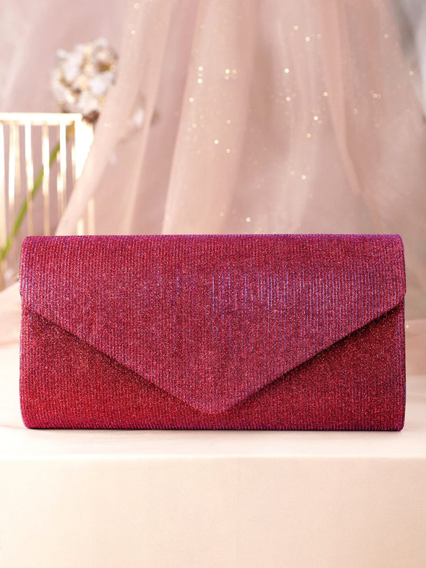 Rubans Radiant Bloom Magenta Textured Shimmery Clutch Bag Handbag, Wallet Accessories & Clutches