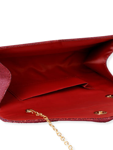Rubans Radiant Bloom Magenta Textured Shimmery Clutch Bag Handbag, Wallet Accessories & Clutches