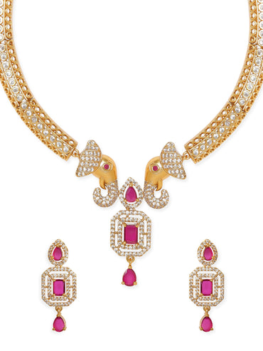 Rubans Radiant Gold-Plated AD & Pink Stone Necklace Set Jewellery Sets