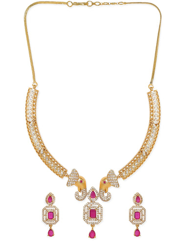 Rubans Radiant Gold-Plated AD & Pink Stone Necklace Set Jewellery Sets