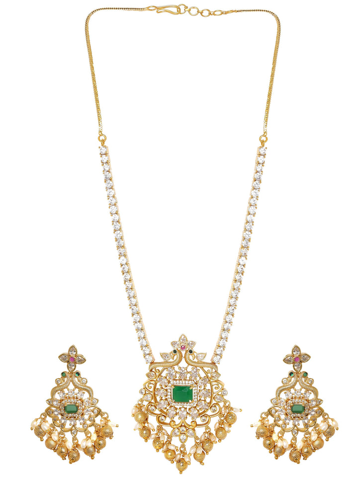 Rubans Radiant Gold Tone Temple Necklace Set with Multicolored Stones Jewellery Sets