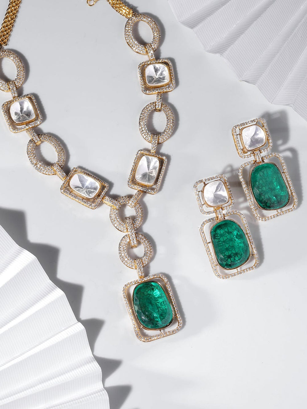 Rubans Radiant Green Stone Reverse Ad Wedding Necklace Set" Jewellery Sets