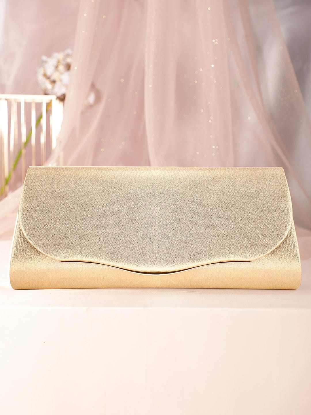 Rubans Radiant Sophistication Handcrafted Champagne Glossy Finish Clutch Bag Handbag, Wallet Accessories & Clutches